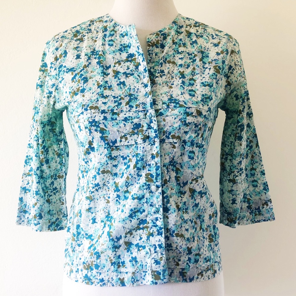 ANTHROPOLOGIE ELEVENSES BLUE FLORAL BLOUSE